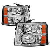 Headlight Assembly For 2007-2013 Silverado 1500 2500 3500 Front Lamp with Chrome Housing/Clear Lens/Amber Reflector